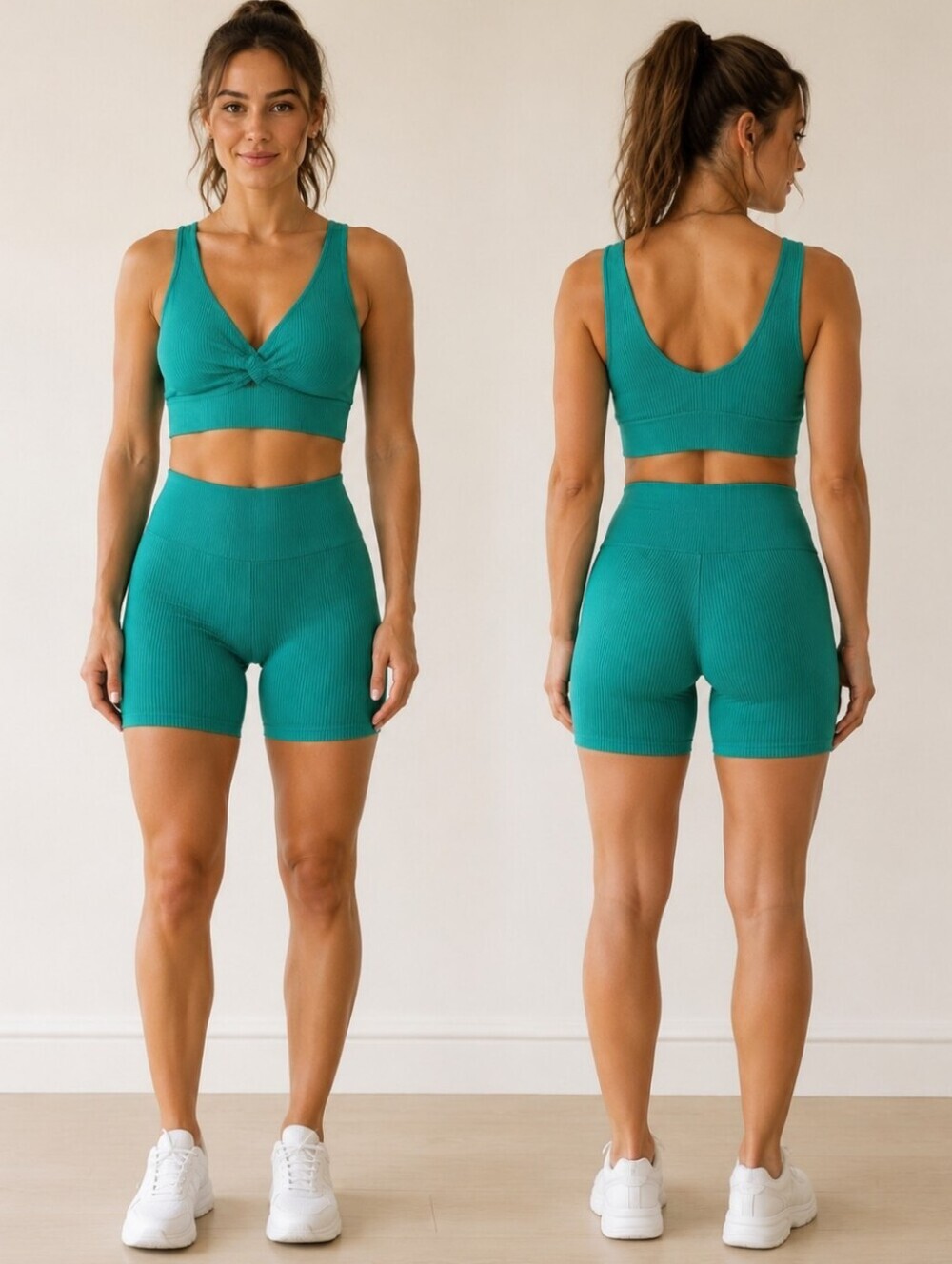 Dunnes Emerald Green Turqoise Seamless Sports Bra Biker Shorts Set XS S